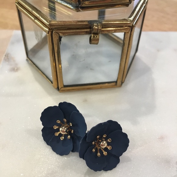 Anthropologie Dark Blue/Purple Floral Earrings - Picture 1 of 8